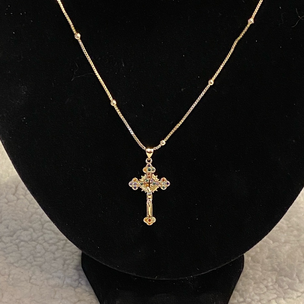 Gold-toned Cross Pendant Necklace